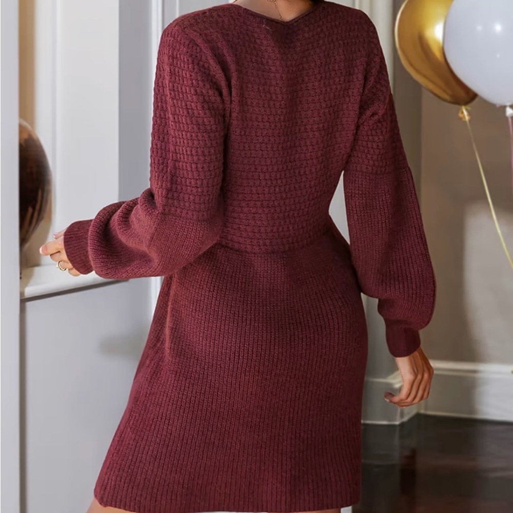 NWT Cupshe Long Sleeve Honeycomb Sweater Dress S4 - Picture 2 of 5